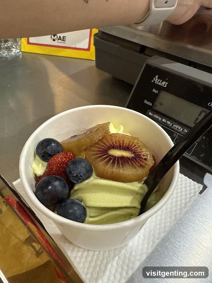 Fruit topped soft serve dessert