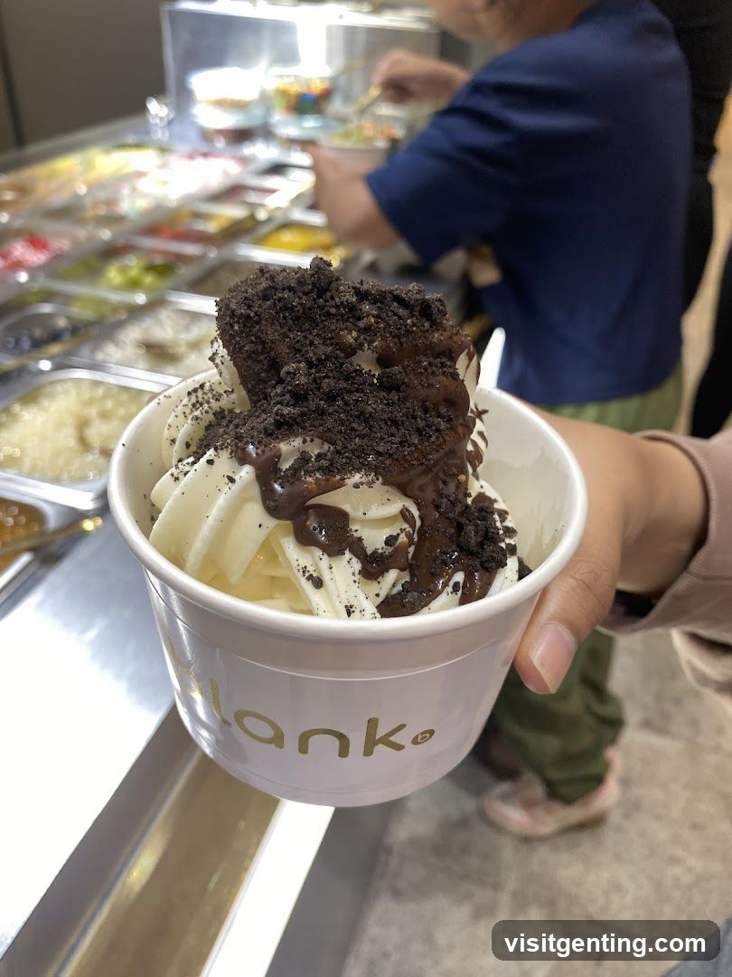 Frozen yogurt cup with toppings