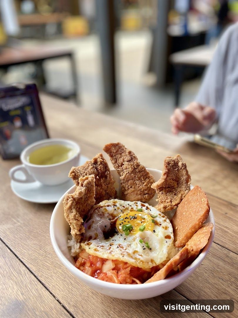 Bowl of Food with Tea Cup