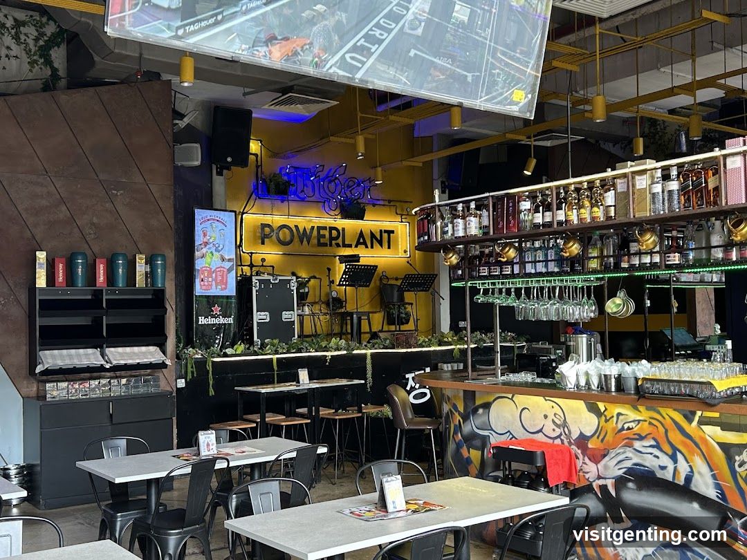 Bar Interior with Neon Signage and Bar Counter