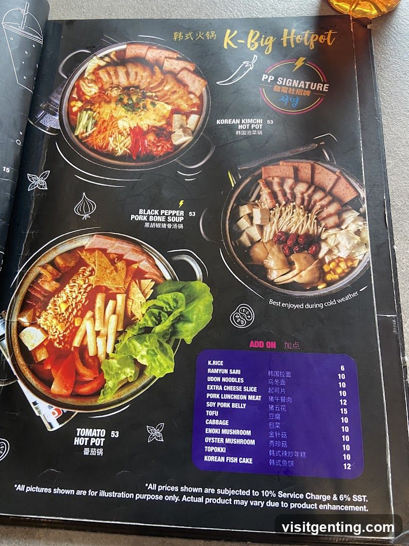 K-Big Hotpot Menu