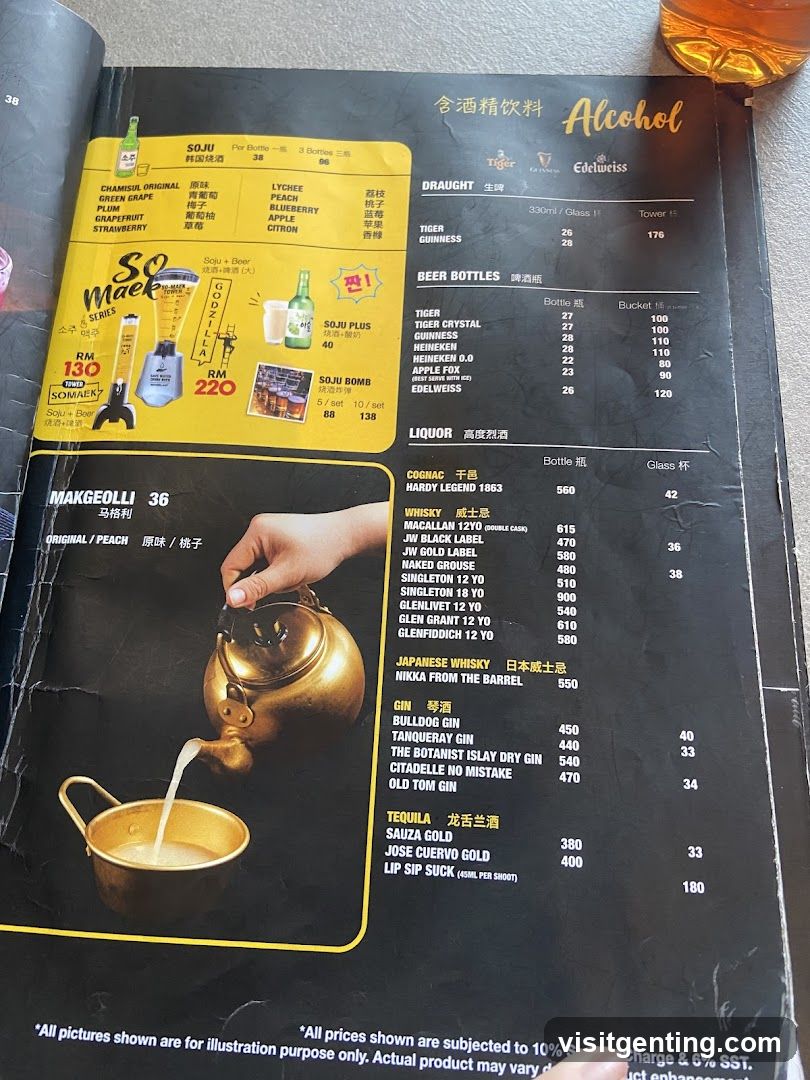 Alcohol Menu Section