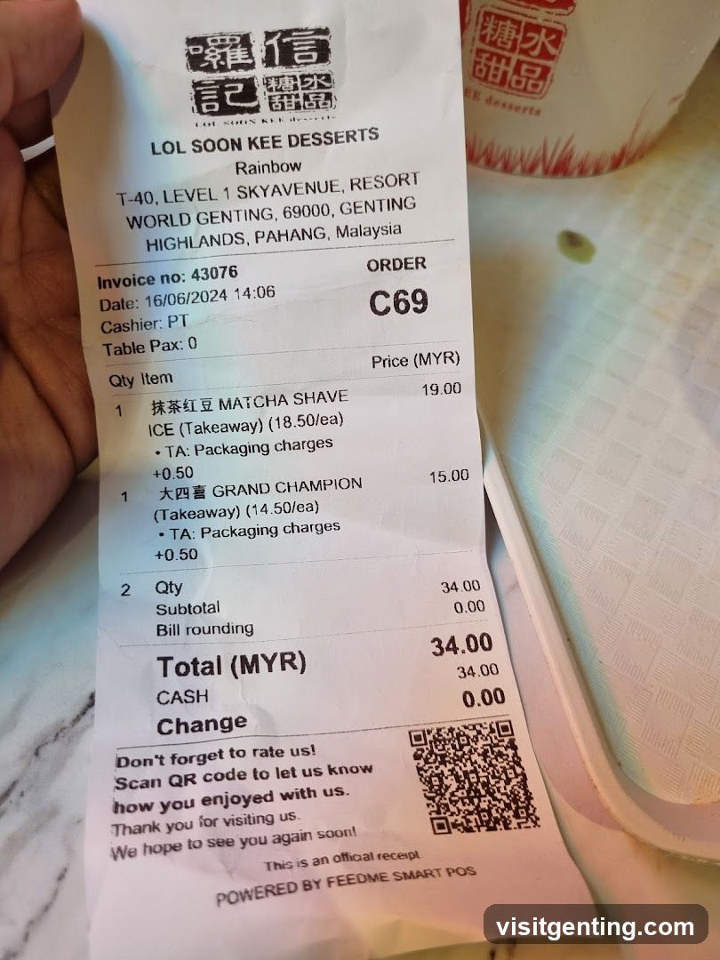 Receipt from LOL SOON KEE DESSERTS