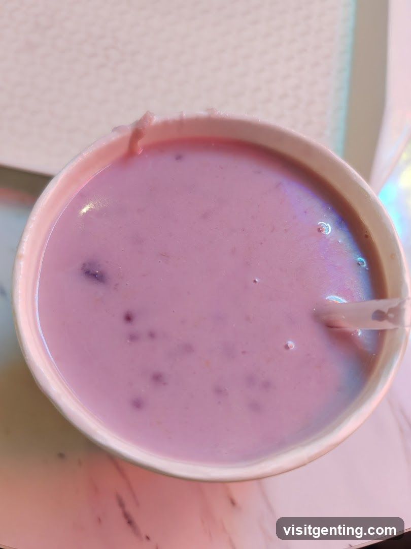 Pink beverage in cup