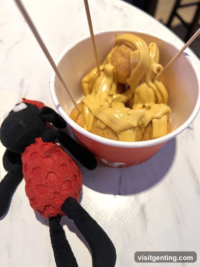 Food and plush toy on table