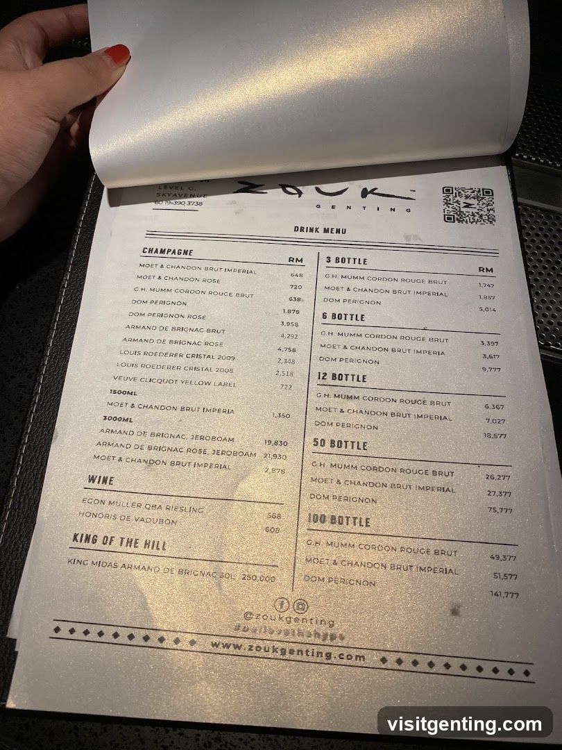 Zouk Genting Drink Menu