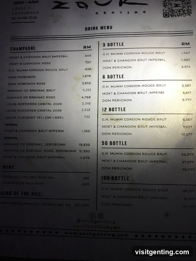 Zouk Genting Drink Menu