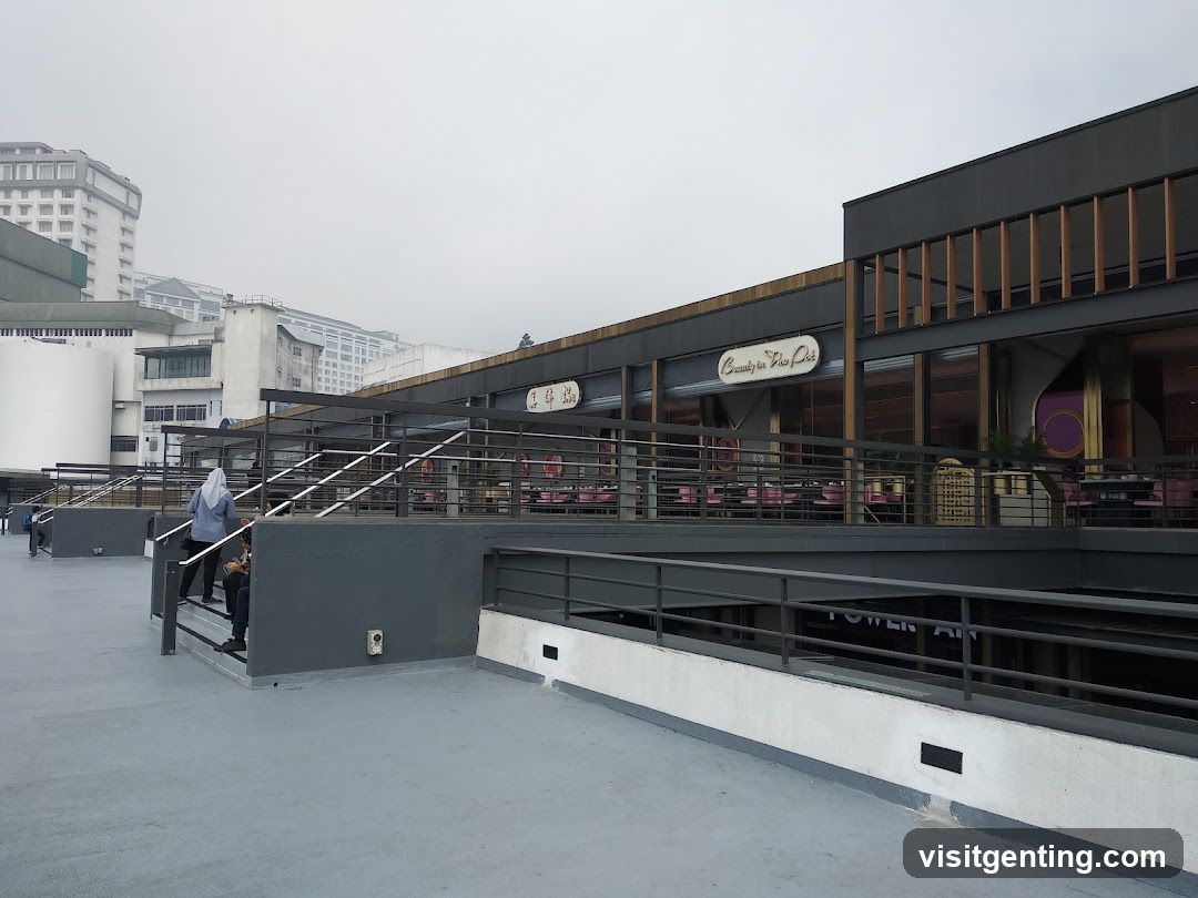 Outdoor terrace area with modern building facade