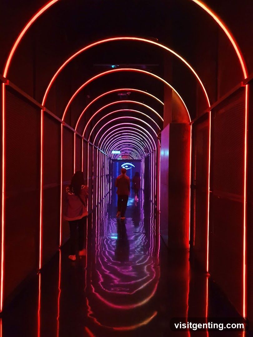 Neon-lit tunnel interior