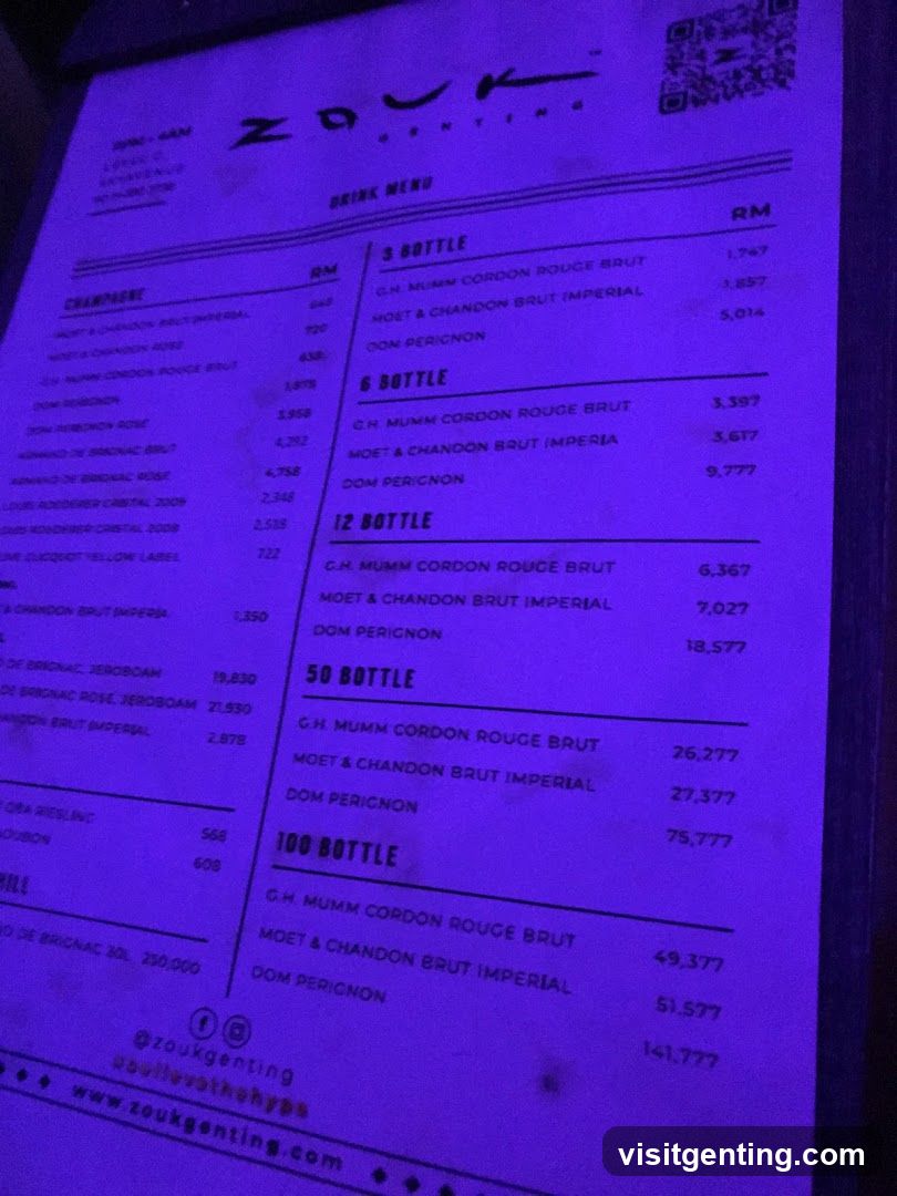 Zouk Genting Drink Menu