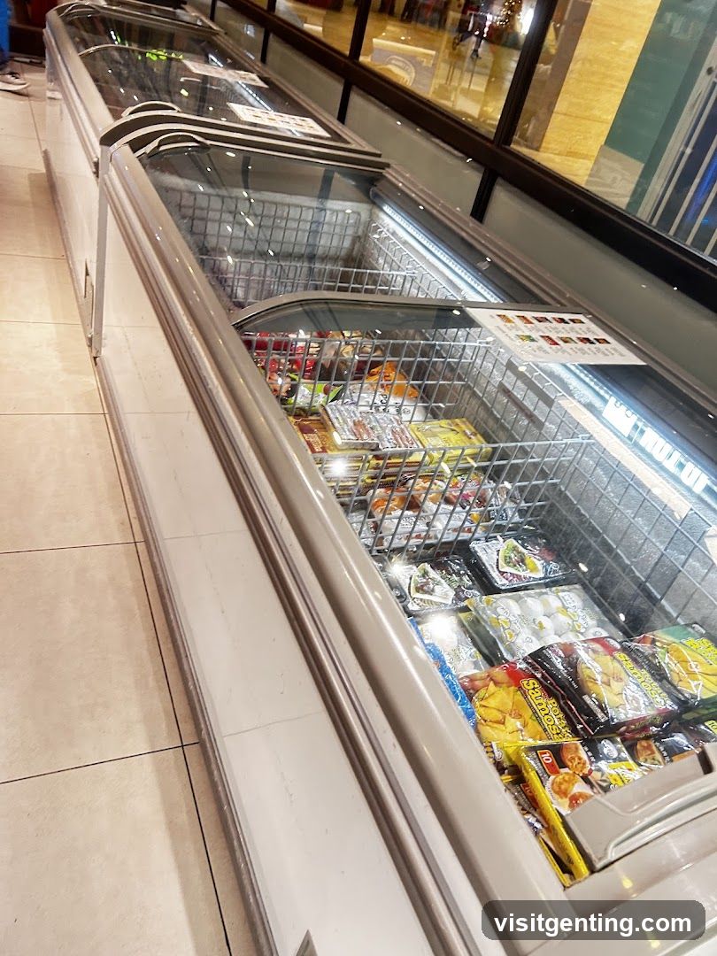Frozen food display in supermarket