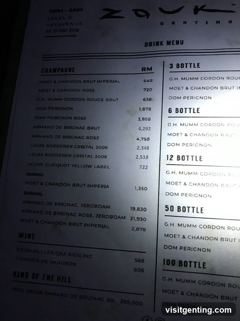 Zauk Genting Drink Menu