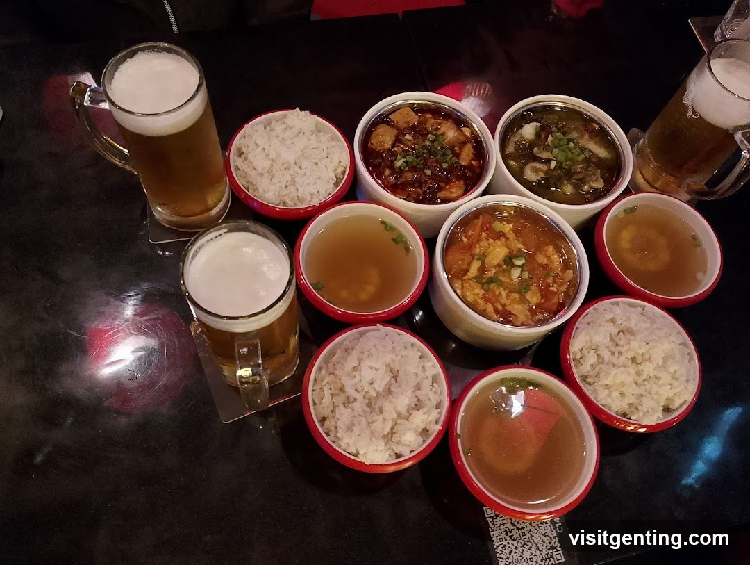 Table with Food and Beer