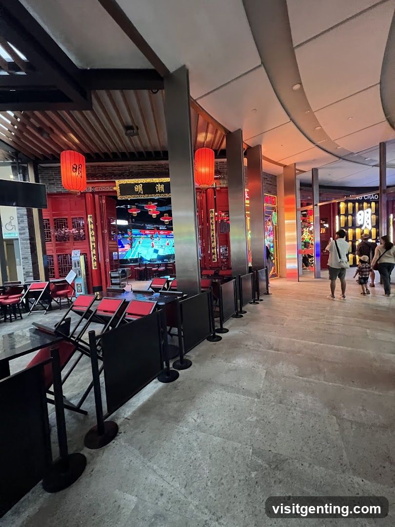 Interior of a commercial space with Chinese-themed decor
