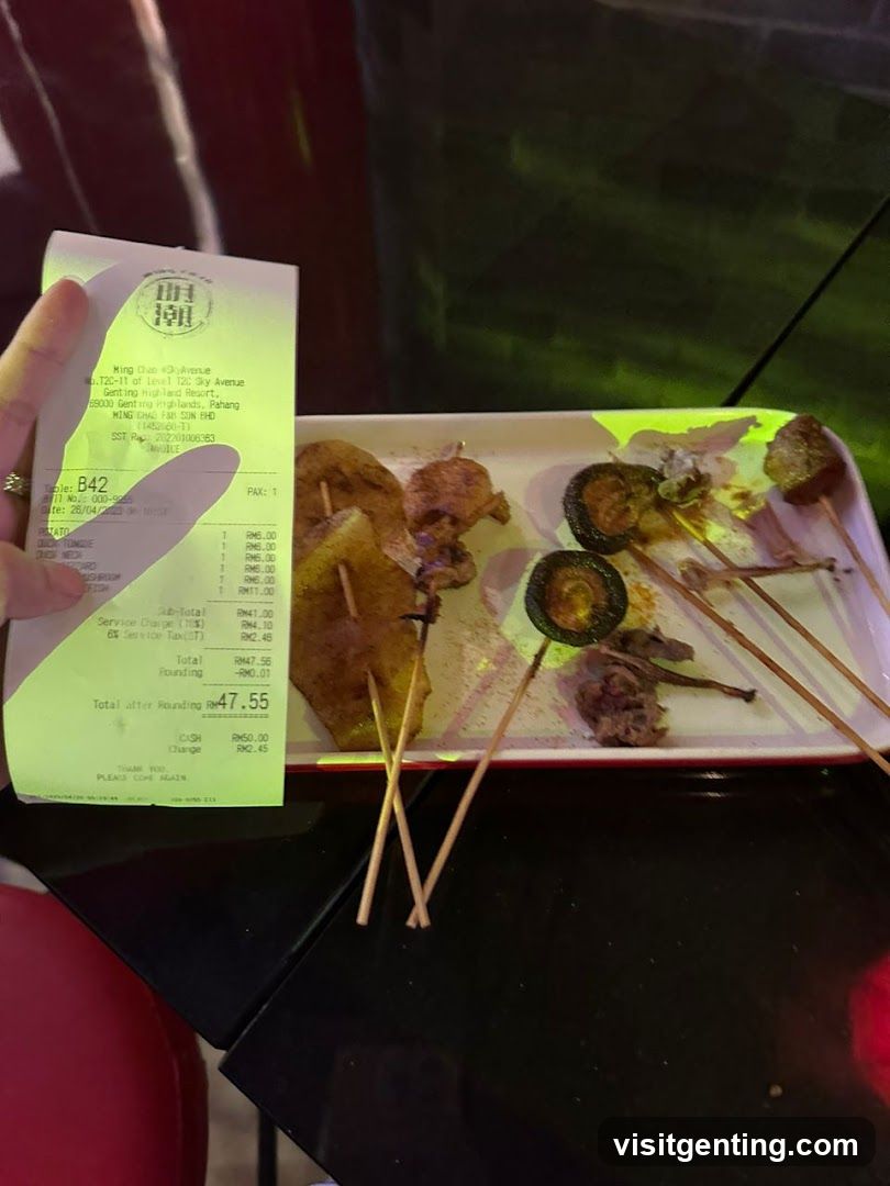 Food and Receipt at Restaurant