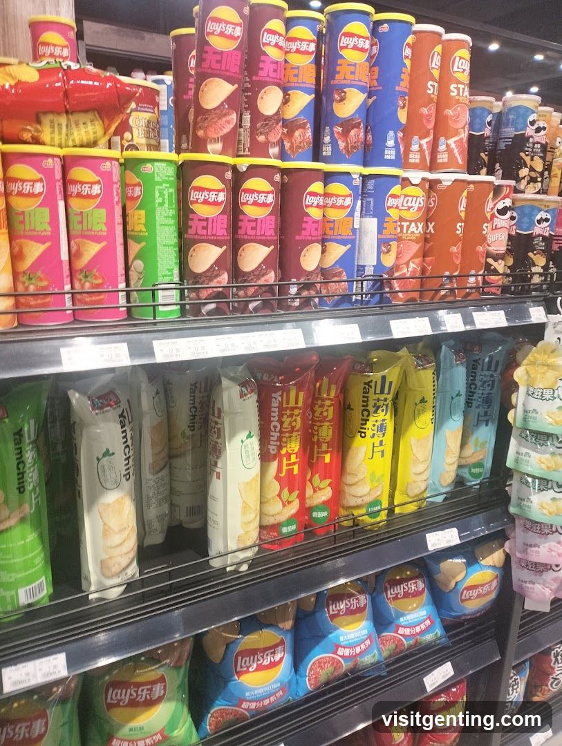 Snack aisle in supermarket