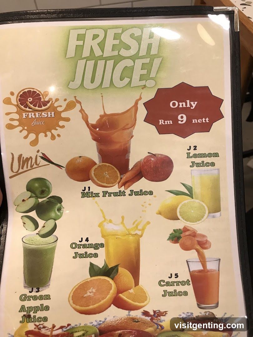 Fresh Juice Menu