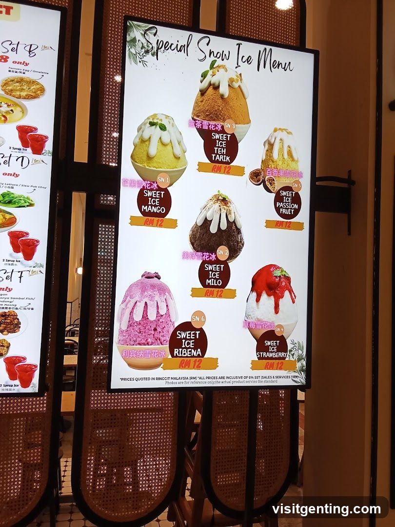 Special Snow Ice Menu