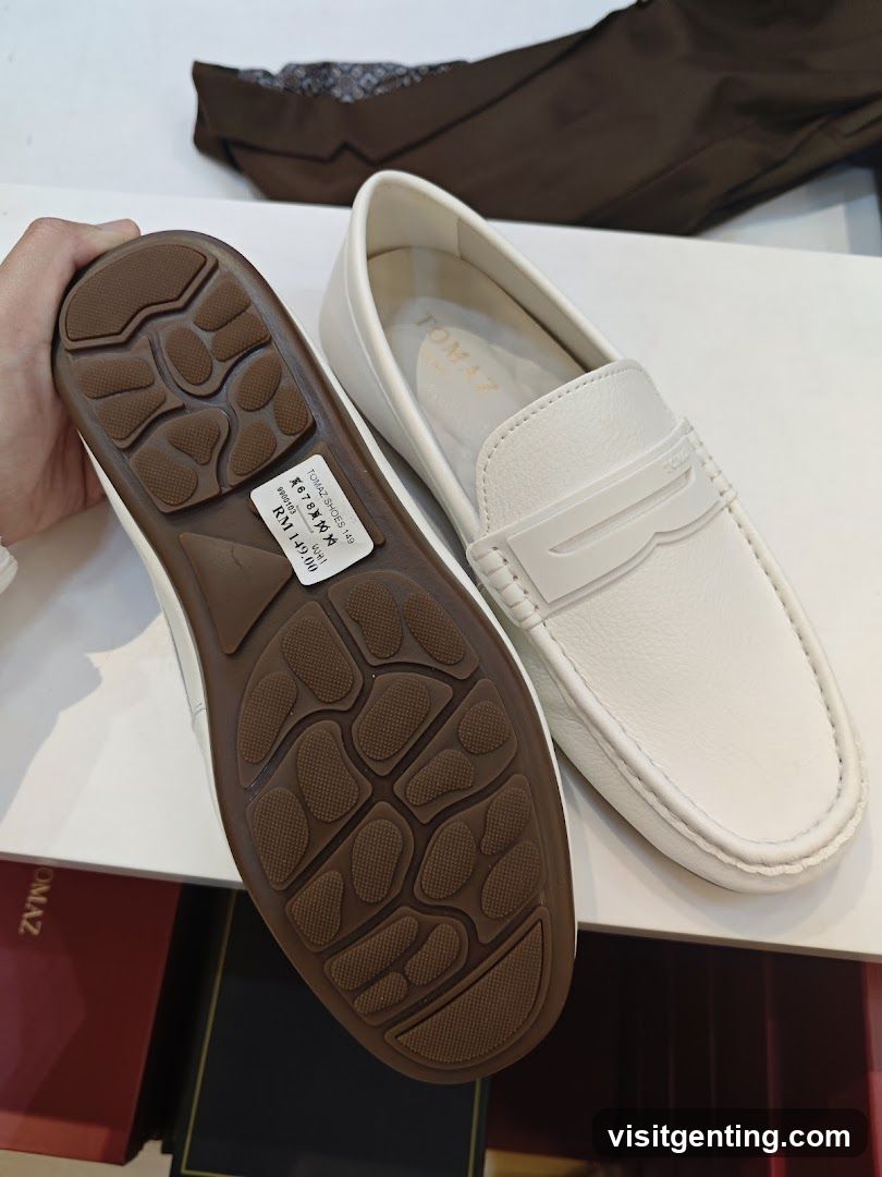 White loafers with brown sole