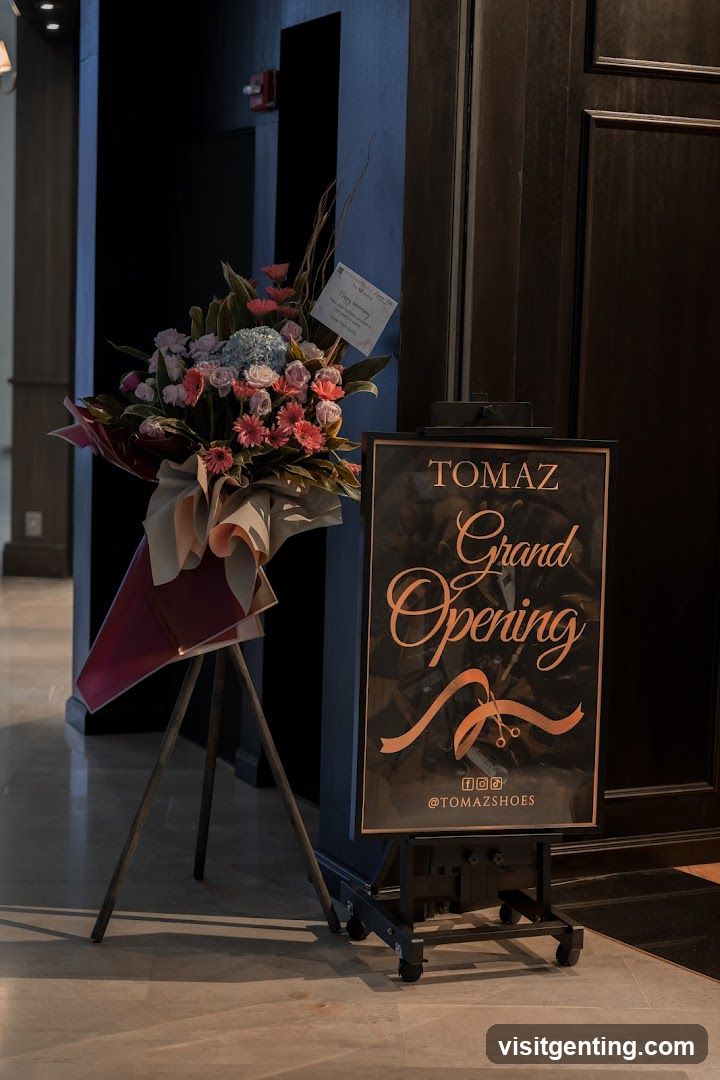 TOMAZ Grand Opening Signage and Floral Arrangement