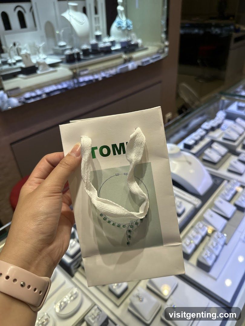 Hand holding shopping bag in jewelry store