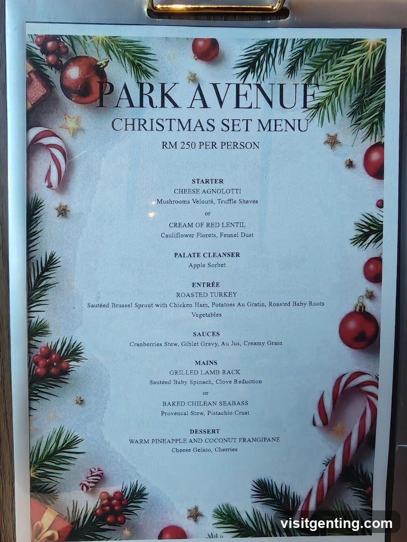 Park Avenue Christmas Set Menu
