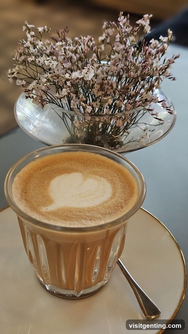 Coffee and Flowers on Table