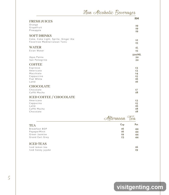 Non Alcoholic Beverages Menu