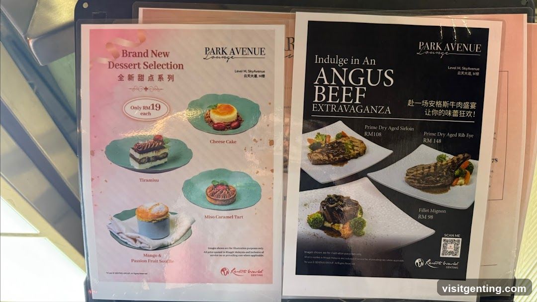 Park Avenue Lounge Menu Displays