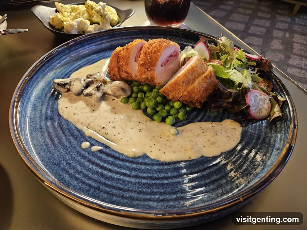 Dinner Plate with Chicken Roll and Side Dishes