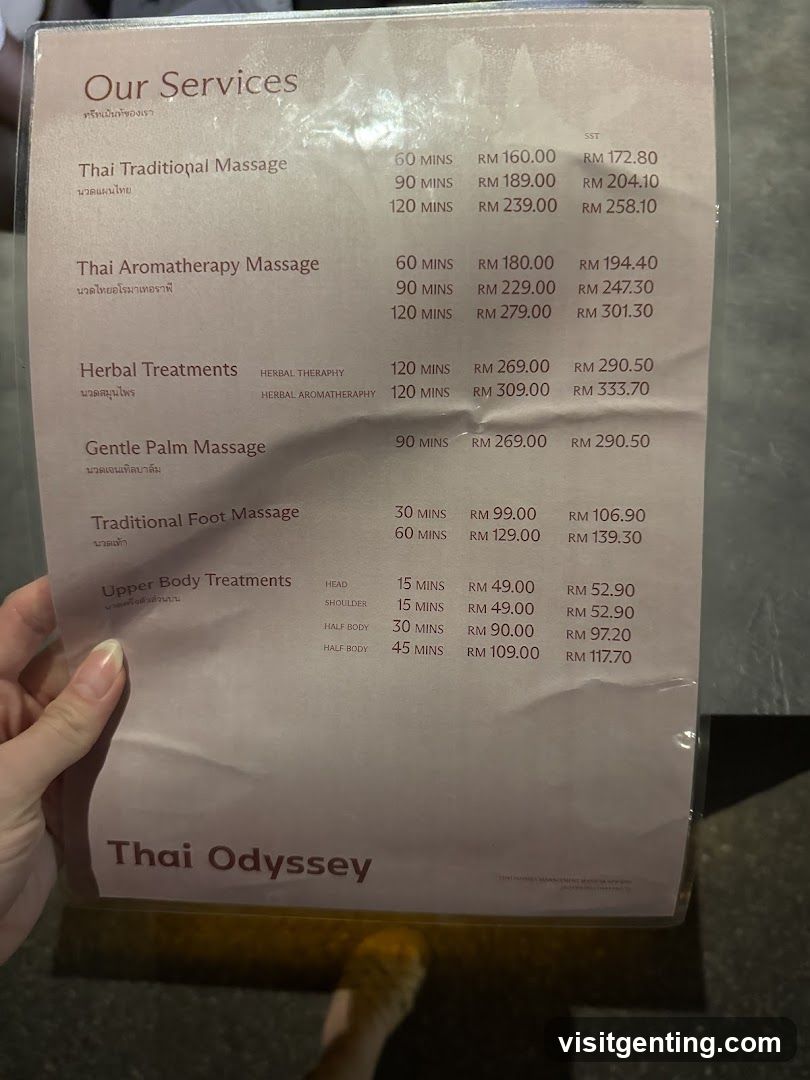 Thai Odyssey Services Menu