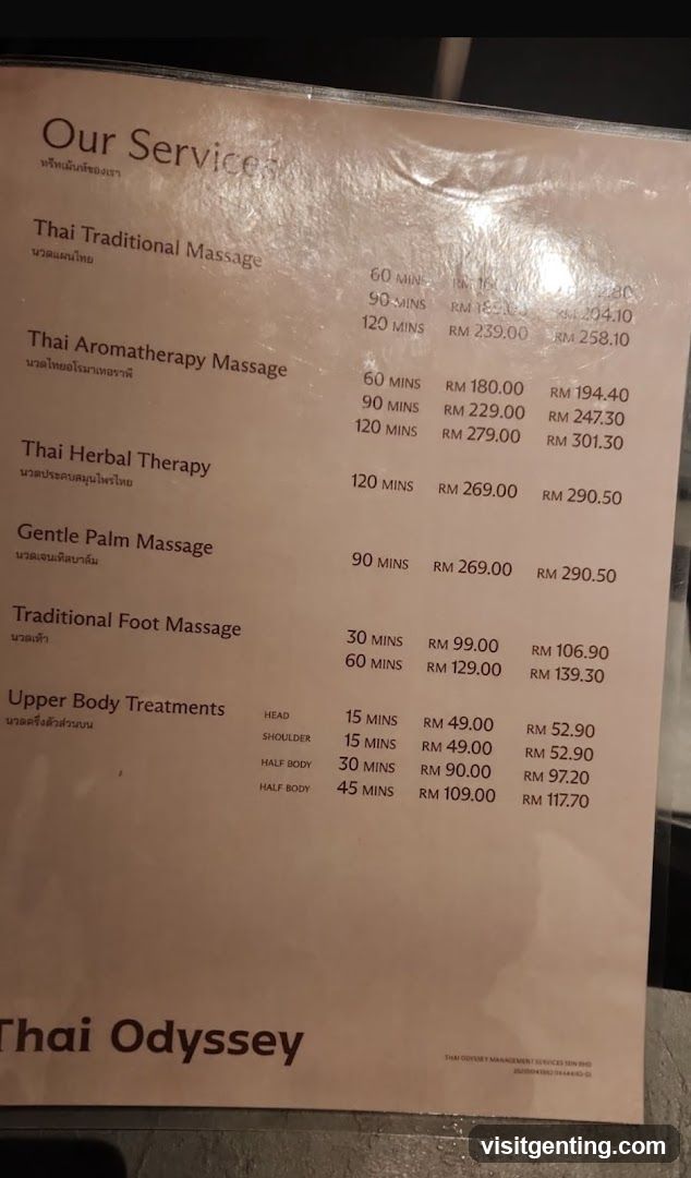 Thai Odyssey Menu