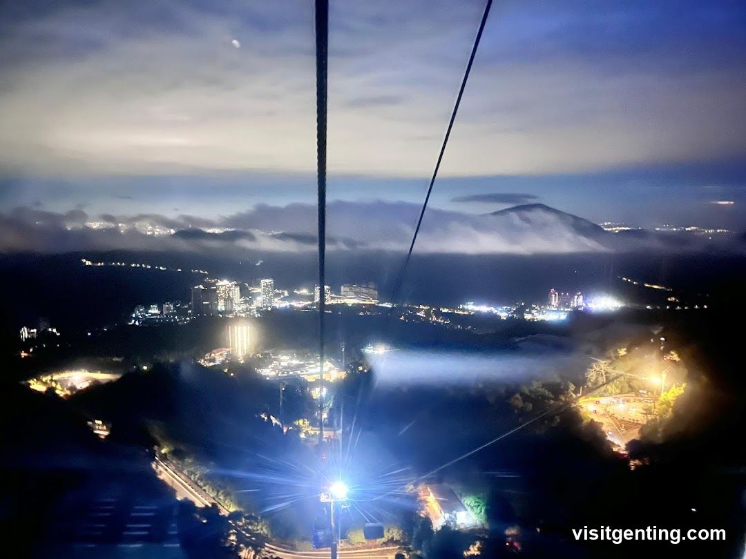 Nighttime aerial view from cable car