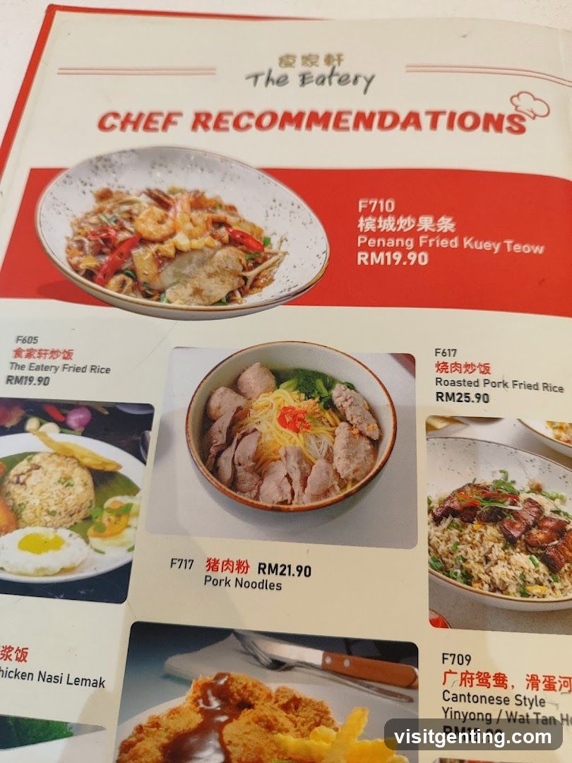 The Eatery Chef Recommendations Menu