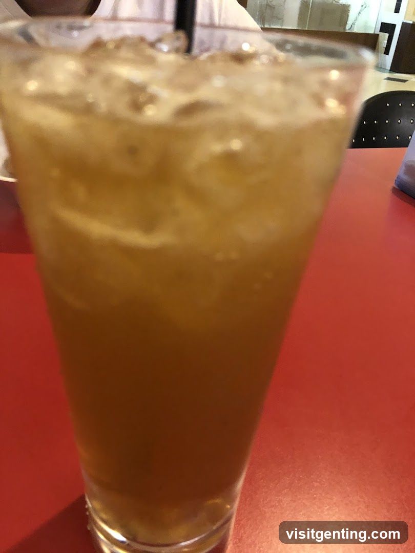 Iced beverage on red table