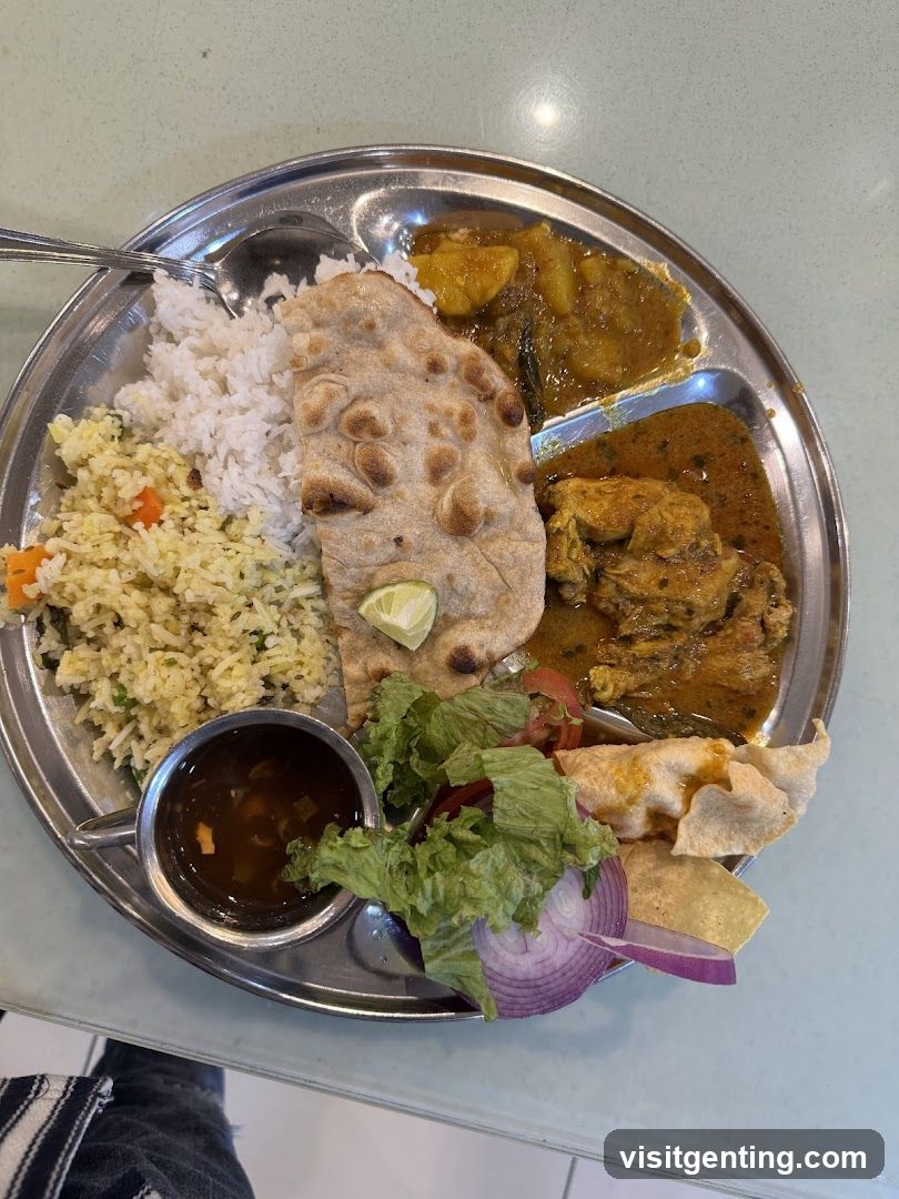 Indian meal served on metal plate