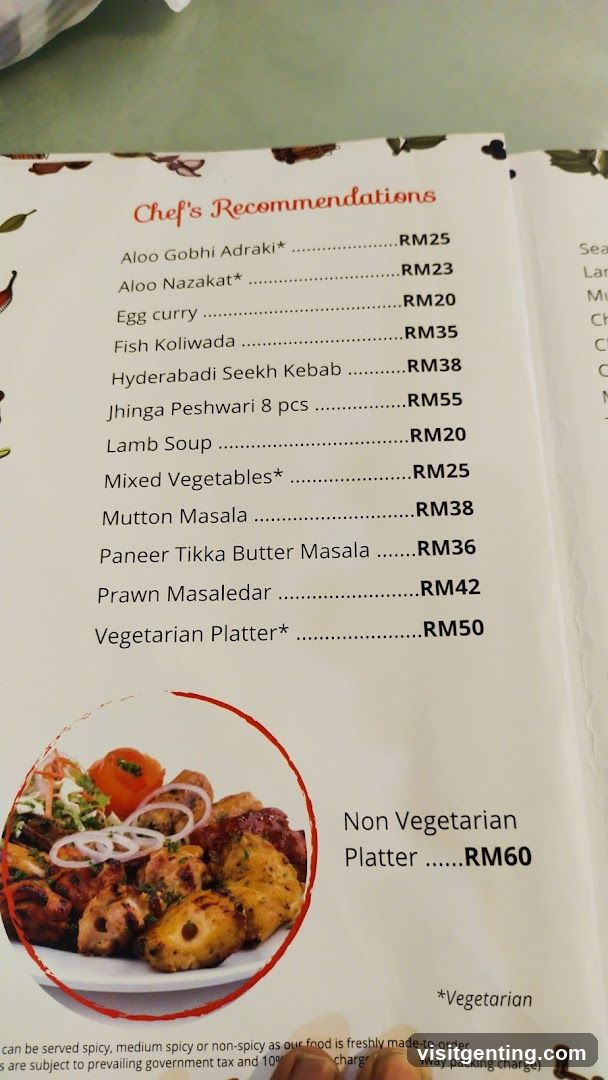 Chef's Recommendations Menu