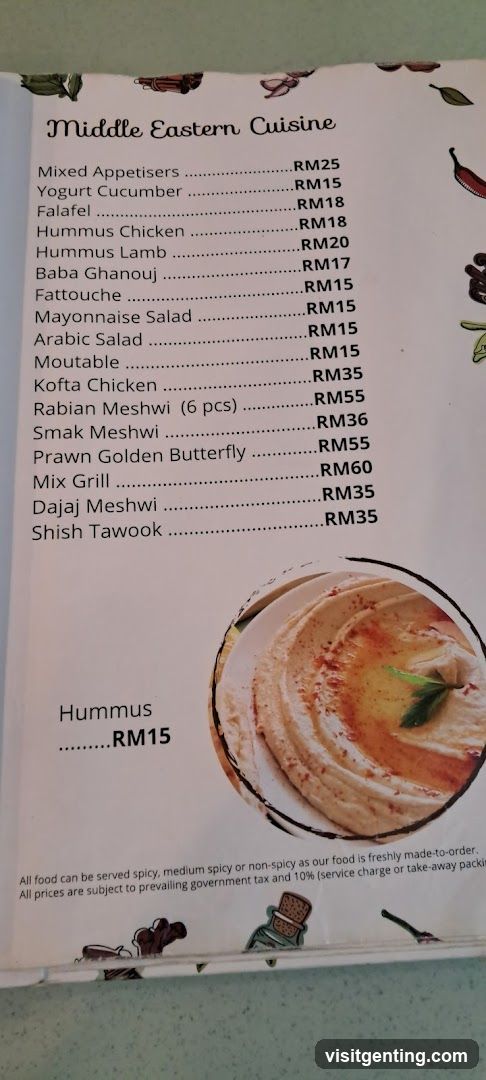 Middle Eastern Cuisine Menu