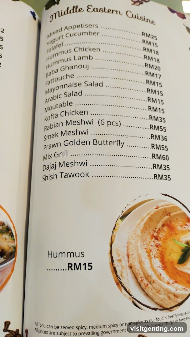 Middle Eastern Cuisine Menu