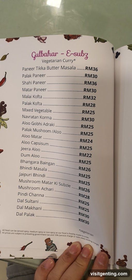 Gulbahar - E-subz Vegetarian Curry Menu