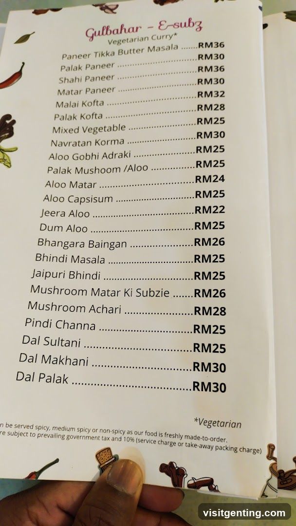Gulbahar - E-subz Vegetarian Curry Menu