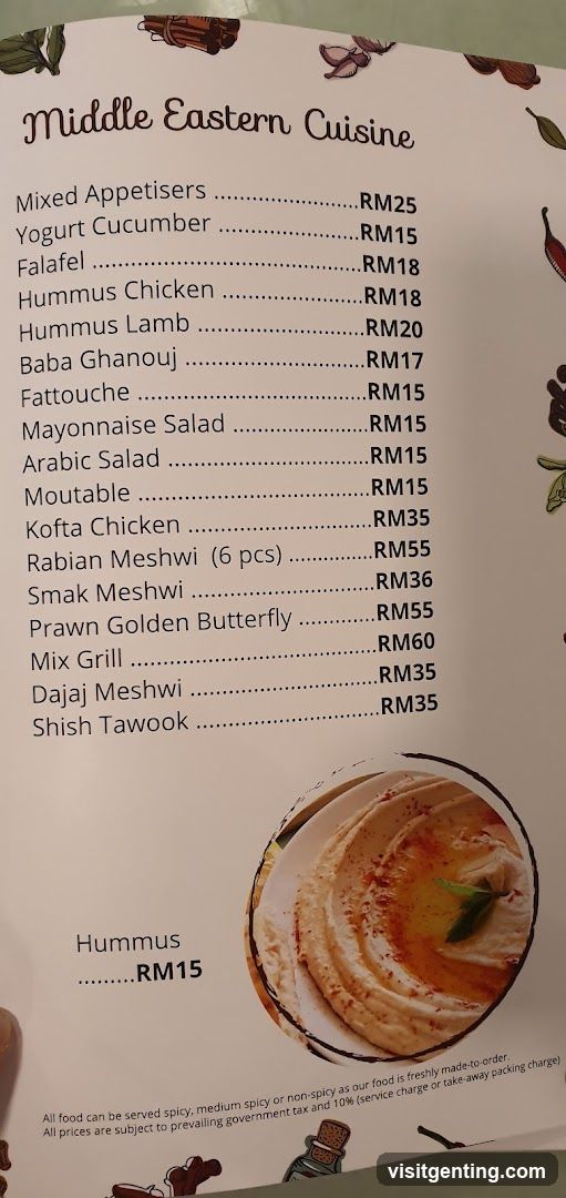 Middle Eastern Cuisine Menu