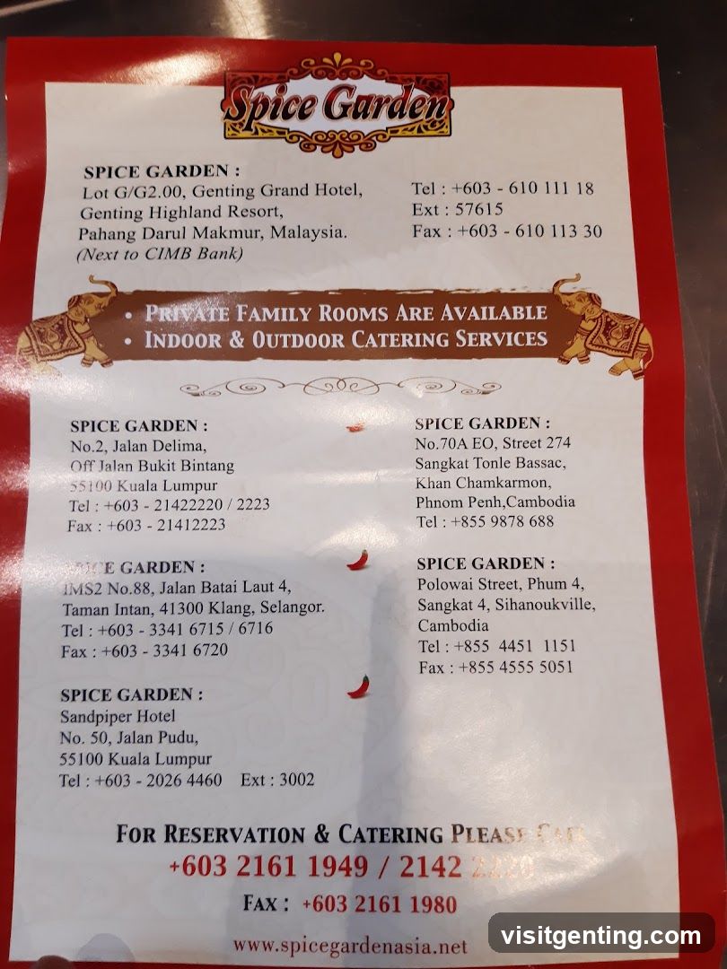 Spice Garden Contact Information Flyer