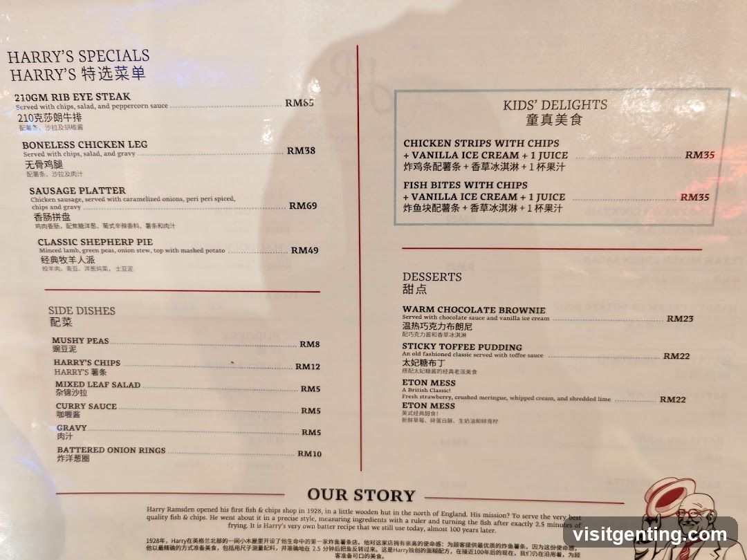 Harry's Specials Menu