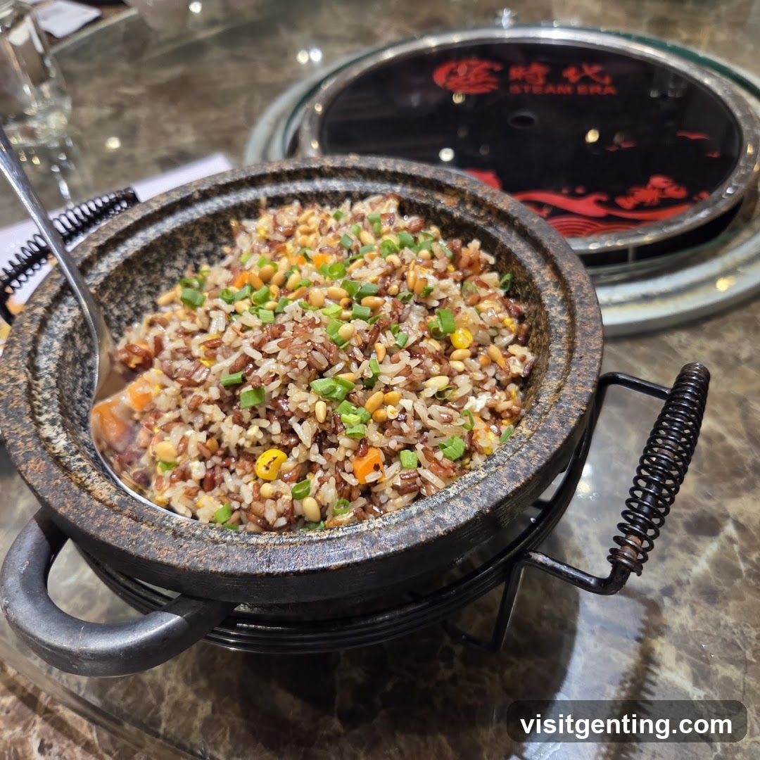Stir-fried rice dish in stone pot