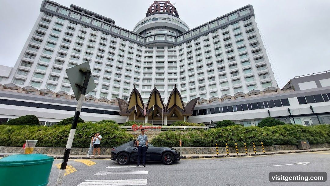 Hotel Exterior with Car and Pedestrian