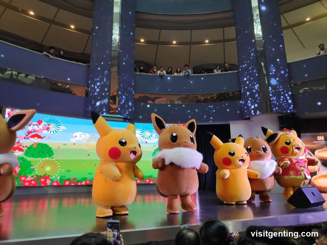 Pikachu and Eevee mascots on stage