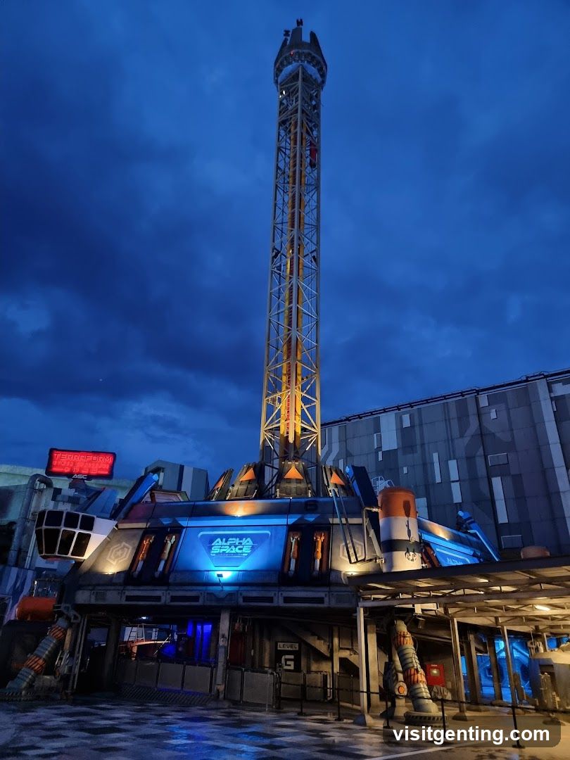 Alpha Space attraction entrance at dusk
