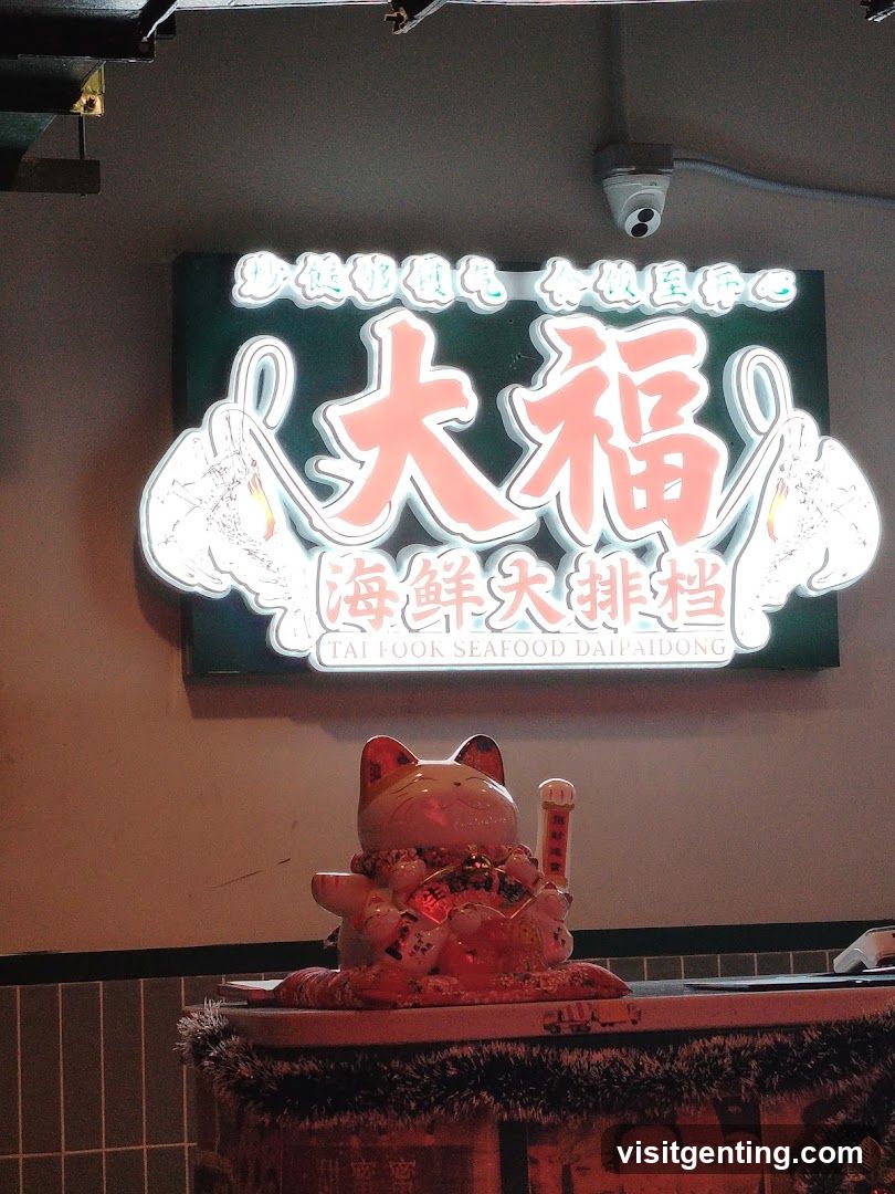 Restaurant Signage with Lucky Cat Statue