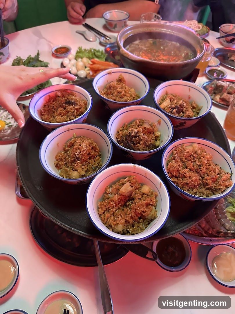 Dining Table with Rice Bowls and Hot Pot